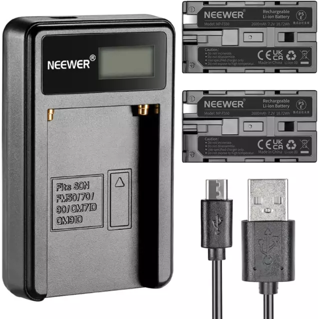 Neewer Micro USB Battery Charger + 2-Pack 2600Mah NP-F550/570/530 Replacement...