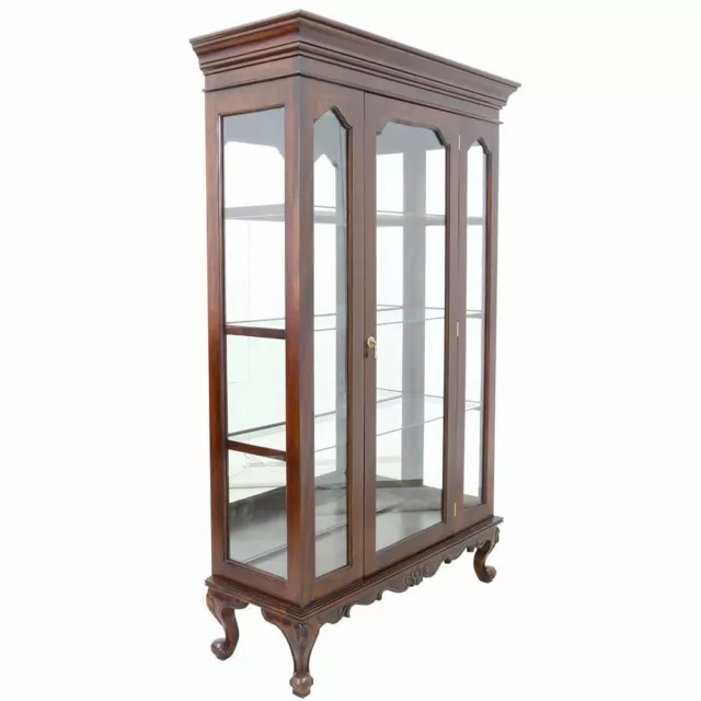 Solid Mahogany Wood Single Door Glass Display Cabinet Antique Chippendale Style