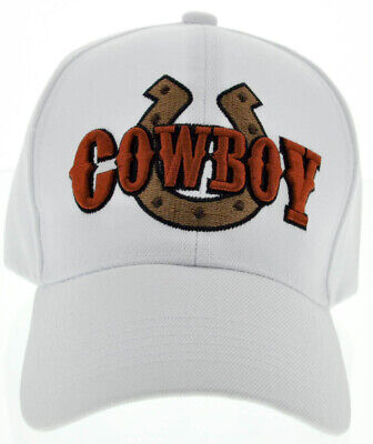 New! Rodeo Cowboy Horse Horseshoe Cap Hat White