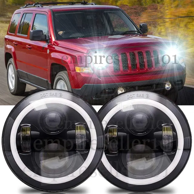 Pair 7" inch Round LED Headlights DRL Projector Light For 2008-2016 Jeep Patriot