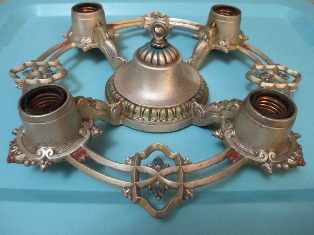 Vintage Antique Art Deco 4 Light Flush Mount Ceiling Chandelier Fixture Part