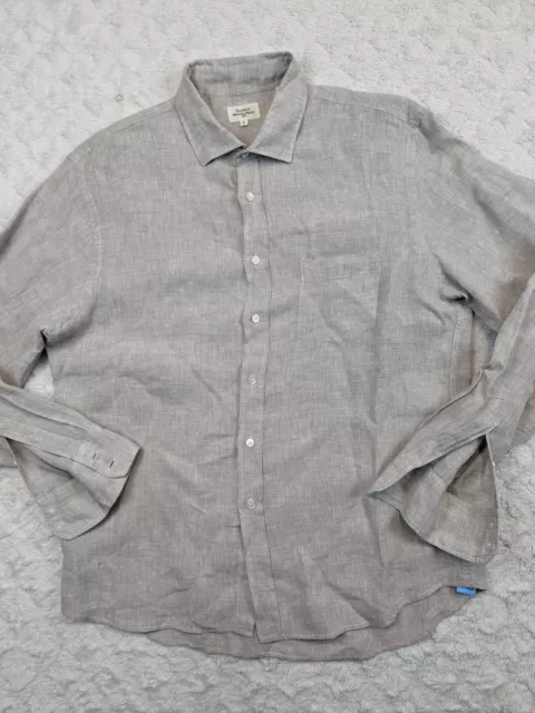Hartford Alternative Classics Shirt Men XL Gray Button Up 100% Linen Long Sleeve
