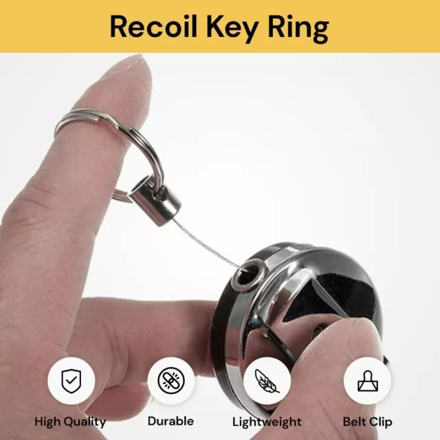 Recoil Key Ring Carabiner Retractable Stainless Steel Chain ID Badge Pull Holder 2