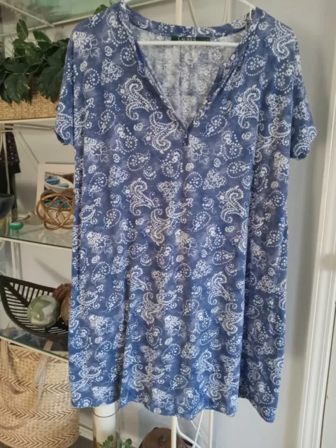 Lauren Ralph Lauren 100% Cotton Blue & White Night Sleep Shirt Large