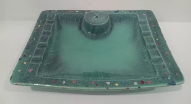 "The Hyde Park" #1960 ROSEVILLE POTTERY Green Speckle Table Top Cigar Ashtray