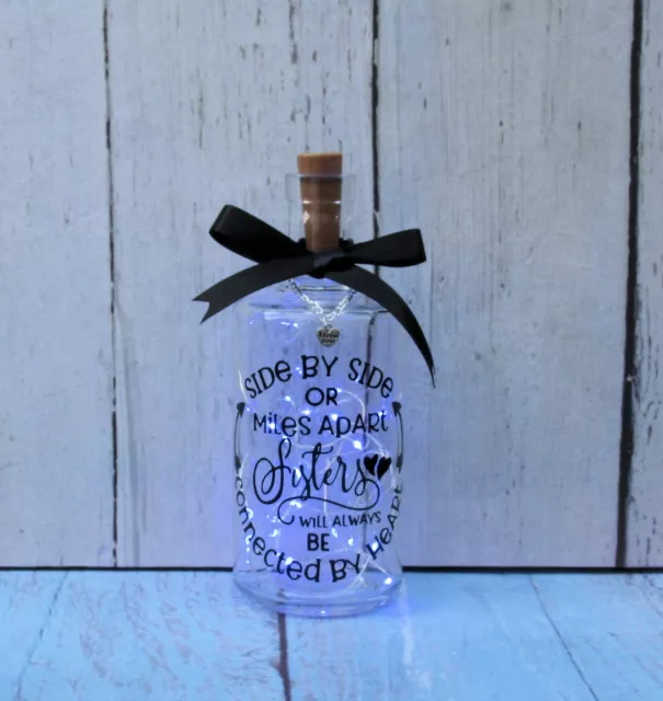 LED Light Up Bottle Sisters Connected By Heart Quote