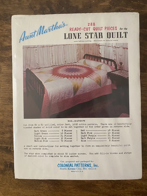 Vintage Aunt Martha's Lone Star Quilt Kit 288 Pre Cut Pieces New Rainbow Colors Vintage Aunt Martha's Lone Star Quilt Kit 288 Pre Cut Pieces New Rainbow Colors