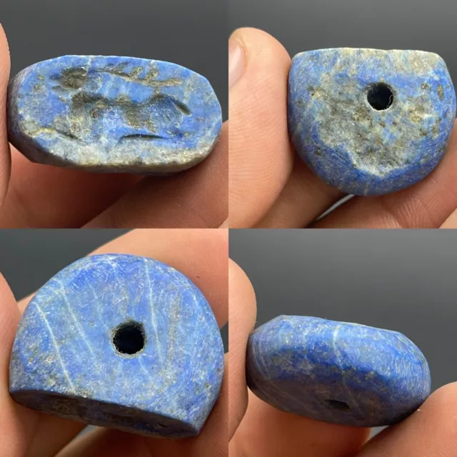 Ancient Near Eastern Lapis Lazuli Old Intaglio Seal Stamp Bead With Impressions