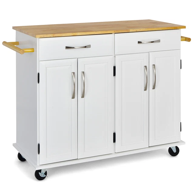 COSTWAY ROLLING KITCHEN Island Cart 4Door Buffet W/ Racks