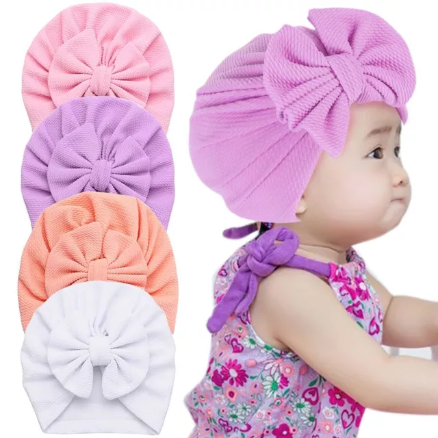Girls Ball Knot Turban Hats Beanie Cap Hat With Bow Head Wrap Newborn Baby Hat