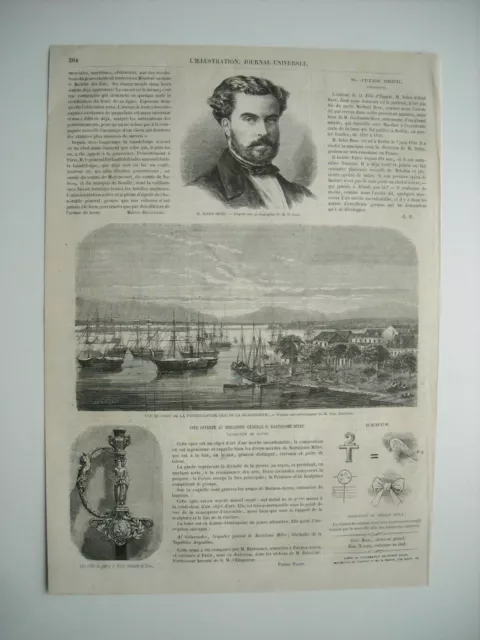 Gravure 1862. Vue Port De La Pointe A Pitre, Guadeloupe. M. Jules Beer, Auteur..