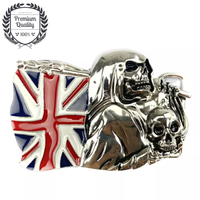 Metal Zinc Alloy Belt Buckle Western Cowboy Casual Fashion Style Skull UK Flag