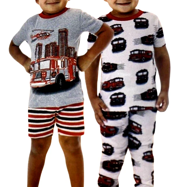 Boys SZ 6 Cotton Short Sleeve 4 Piece Pajama Set, Fireman (1) Shorts (1) Pants