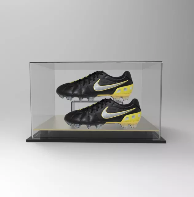 Premium Double Boot Shoe Display Case Acrylic Perspex - GOLD Signed Autographed