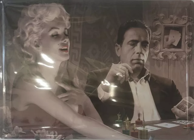 Metal Sign 12"x17" Marilyn Monroe & Humphrey Bogart Playing Cards