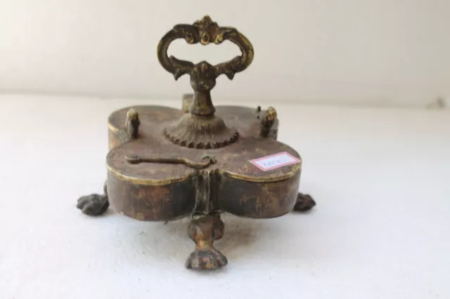 Antique Old Brass Anglo Indian English Lion Foot Kumkum Tikka Powder Box NH3040