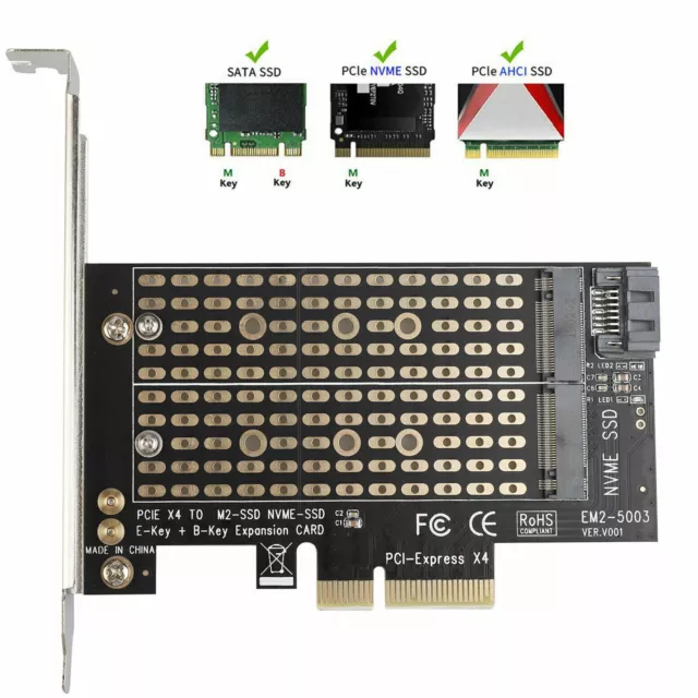 M.2 NGFF to Computer SATA Dual SSD PCI PCIe x4 x8 x16 NVMe Express Adapter Card