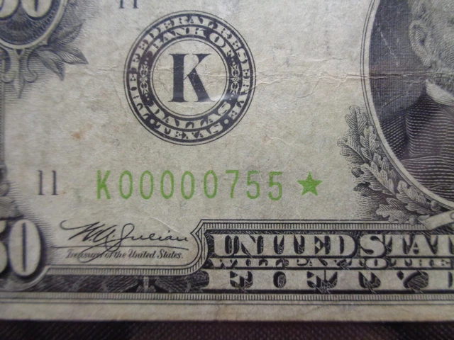 3 Digit Serial#-- 1934 $50 Dallas Light Green Seal**Star**Serial#755* 3 Digit Serial#-- 1934 $50 Dallas Light Green Seal**Star**Serial#755*