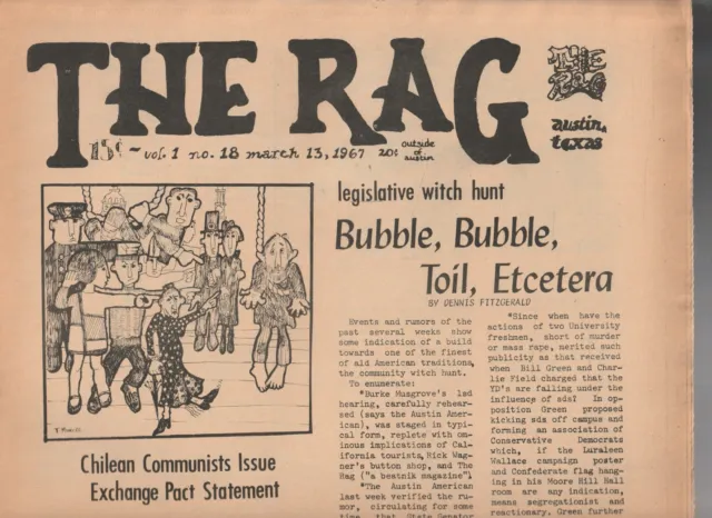 Underground Newspaper , THE RAG , AUSTIN TEXAS ,Social History ,MARCH 13 1967