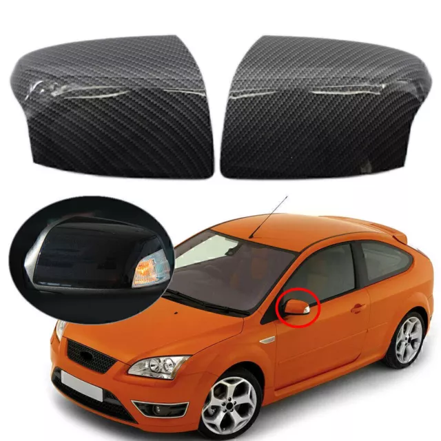 Wing Door Mirror Cover Replace Cap Carbon Fiber Style For Ford Focus 05-2008 AU