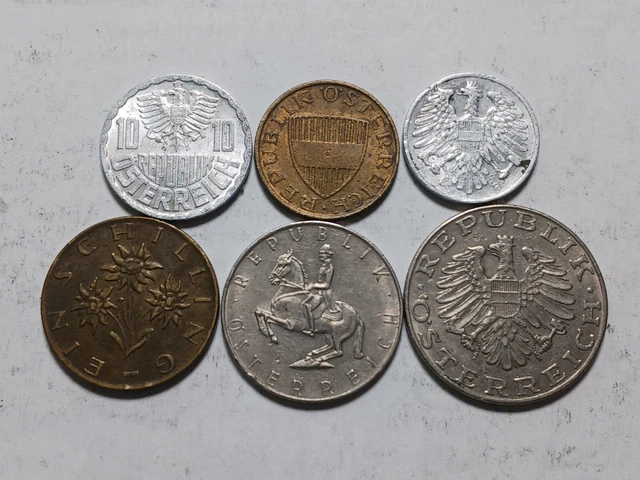 Austria Type Set - 2 Groschen to 10 Schilling - 1954-1975 6x Coins 3