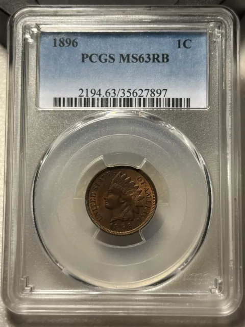 1896 1c Indian Head Cent PCGS MS63 Red Brown