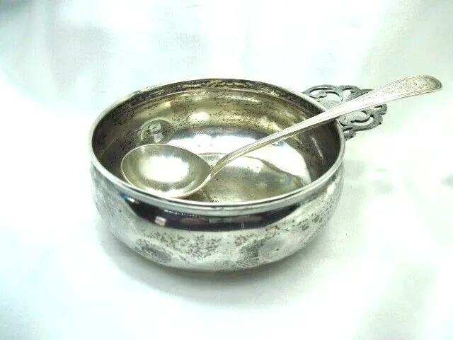 Vintage RLB STERLING SILVER 4 1/2" Porringer 588 With CWC Sterling Soup Spoon