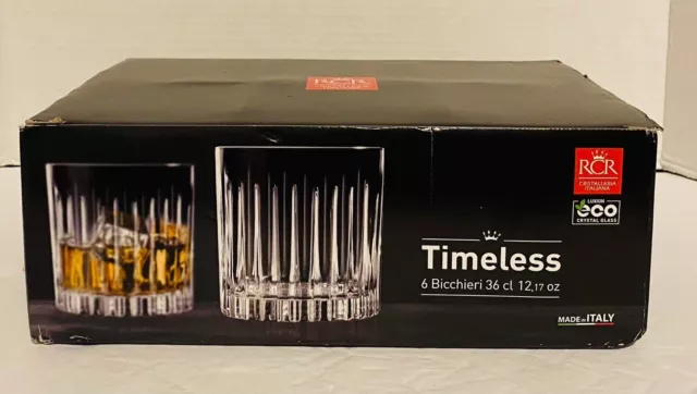 RCR Timeless Eco Crystal Set of 6 Bicchieri Tumbler Glasses Made in Italy New 2