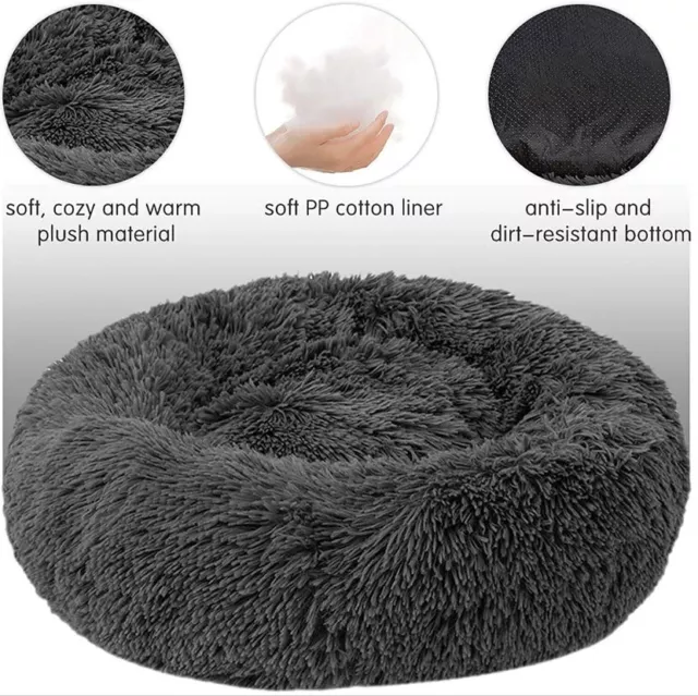 Fluffy Soft Comfy Calming Donut Dog Cat Beds Warm Bed Pet Round Plush Puppy Beds