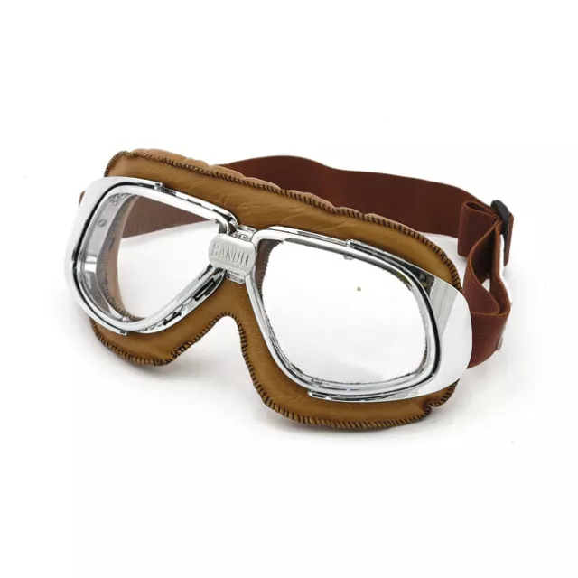 Bandit Classic Retro Motorradbrille Schutzbrille braun Kunstleder