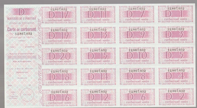 France Cinderellas Fiscal Billets Ration Carburant Auto Ministere 1949-59 NR 7
