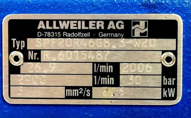 ALLWEILER 2,3 Kw SPF20R46G8.3-W20 Pump Schraubenpumpe 2