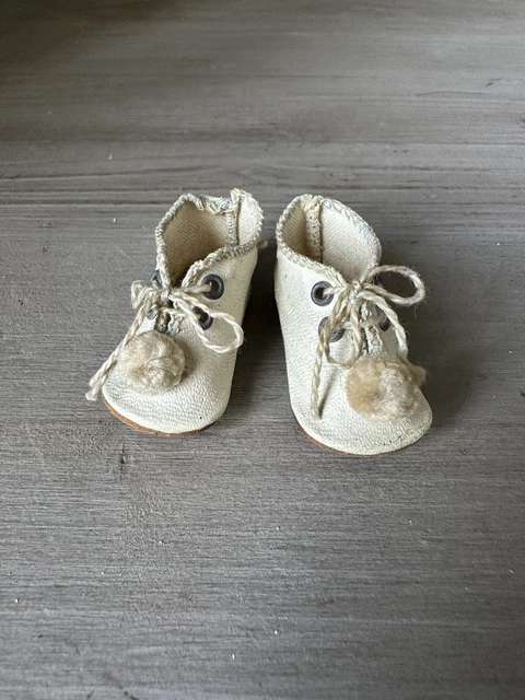 Chaussures Anciennes Pour Poupée JUMEAU En Cuir Blanc, Taille 9