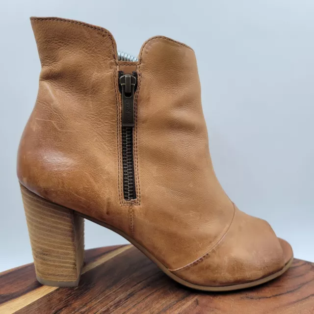 Paul Green Bellini Ankle Boots Women 5.5 / 8 Brown Tan Leather Heel Peep Booties