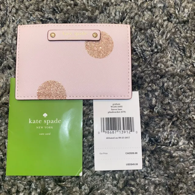 Kate Spade New York Graham Haven Lane Pink Glitter Dot Slim Card Case Wallet