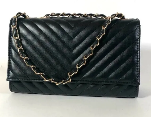 Borsa trapuntata nera con tracolla catena borsetta ragazza da donna elegante