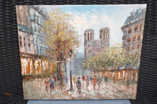 tableau peinture huile sur toile signé BURNETT vintage Paris 50X40cm