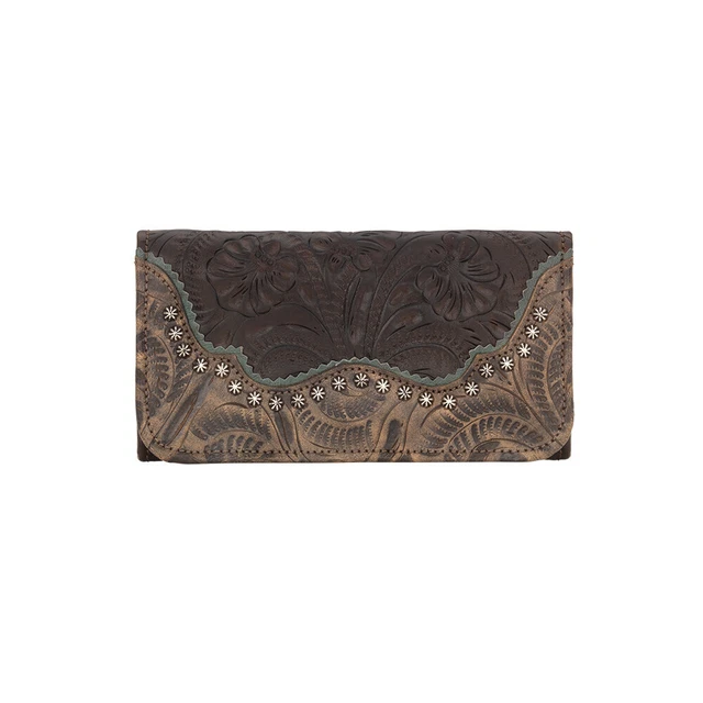 American West Womens Saddle Ridge Ladies' Tri-fold Wallet - Chocolate