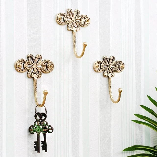 Antique Style 3 Pcs Coat Rack Brass Wall Hooks Flower Hat Rack Towel Hooks