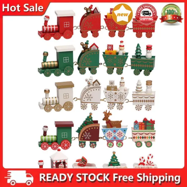 Christmas Mini Cute Wooden Train Cartoon Elk Kid Toy Gift Home Party Decoration