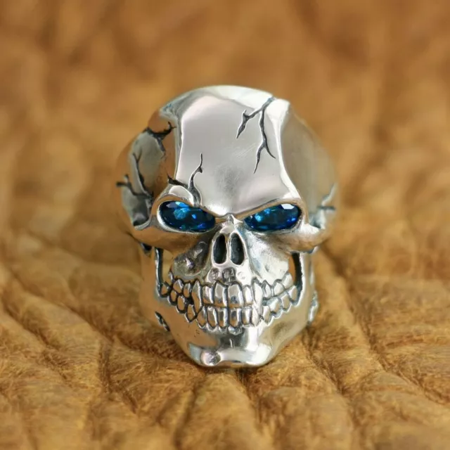 925 Sterling Silver CZ Eyes Skull Ring Mens Biker Rock Punk Ring TA131A US 7~15