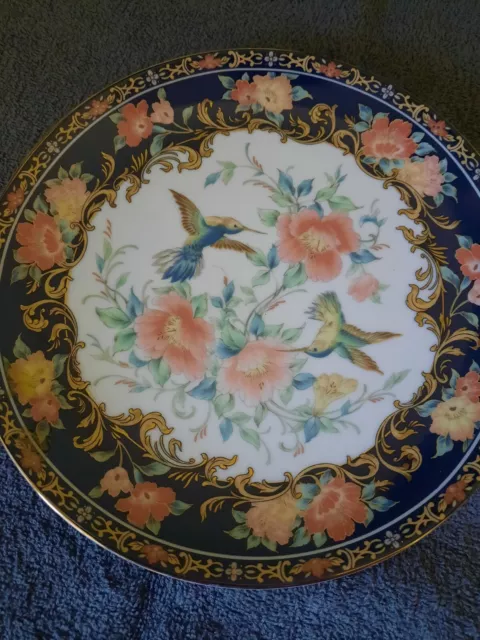 Pretty Blue Gold Decorative Plate Hummingbirds