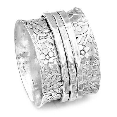Spinner Sterling Silver Ring 925 Genuine Flowers Leaf Floral Wide Band New Size