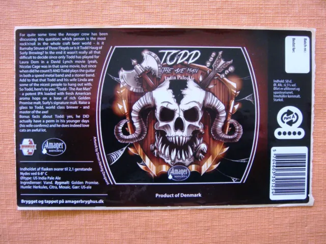 Danish microbrewery beer label - Amager Bryghus - Todd - DENMARK