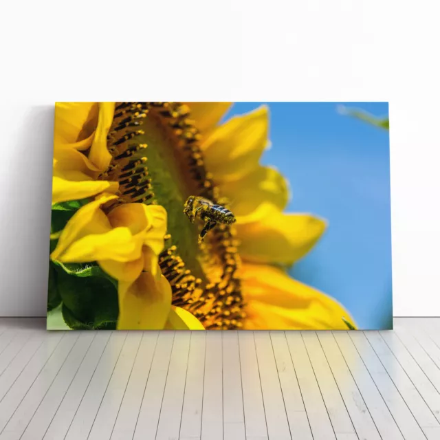 Flower Yellow Sunflower And Bee Canvas Wall Art Print Framed Picture Home Decor