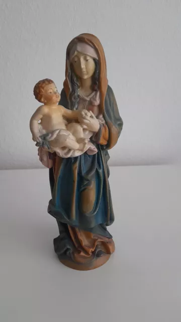 Heiligenfigur Madonna Maria mit Jesus Kind Holz Figur geschnitzt original DOLFI