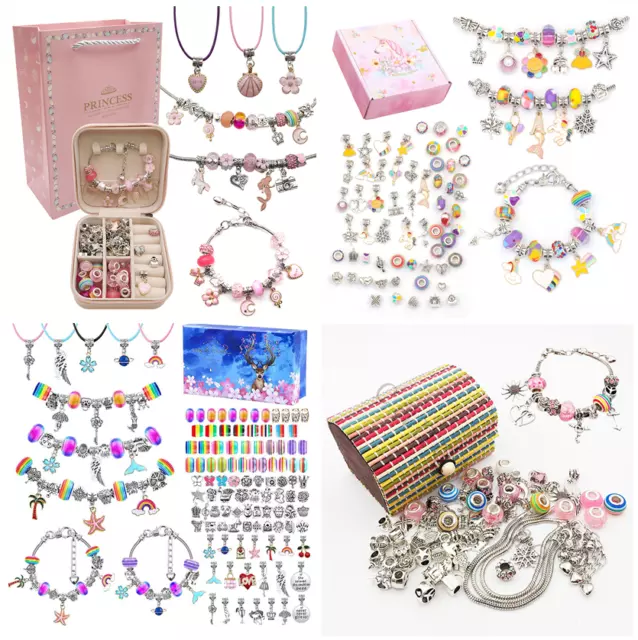 Kids Girls DIY Bracelet Making Kit Beads Jewellery Charms Pendant Set Craft Gift