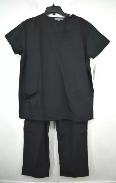 Bannock Court Unisex Black V-Neck Short Sleeve Tie-Back Straight Leg Scrub Set L