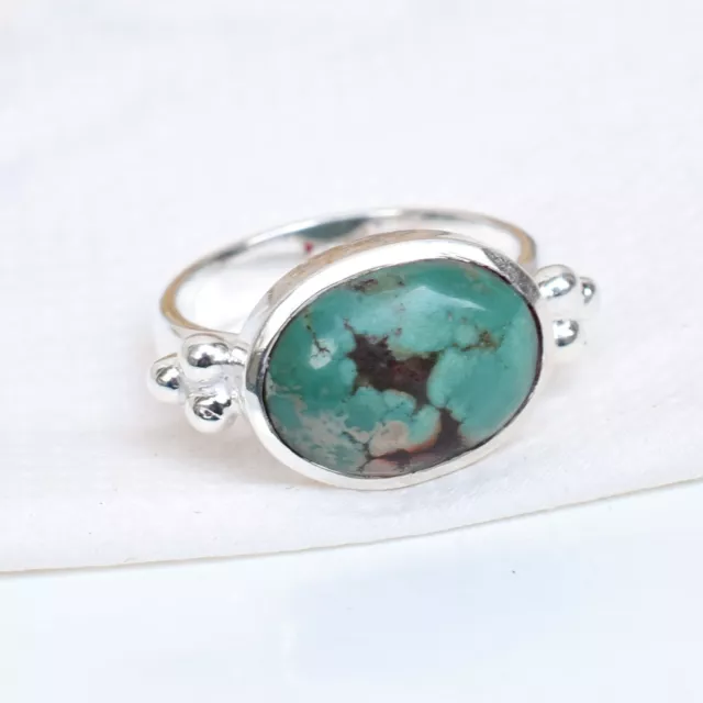 Natural Turquoise Ring, Tibet Turquoise Ring 925 Sterling Silver Turquoise-HR035