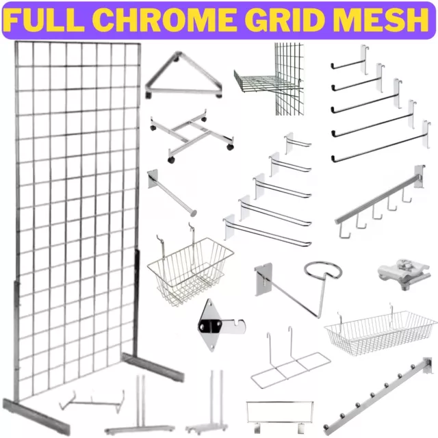 Grid Mesh wall Panel Grid Mesh Hooks Prongs Chrome Accessories